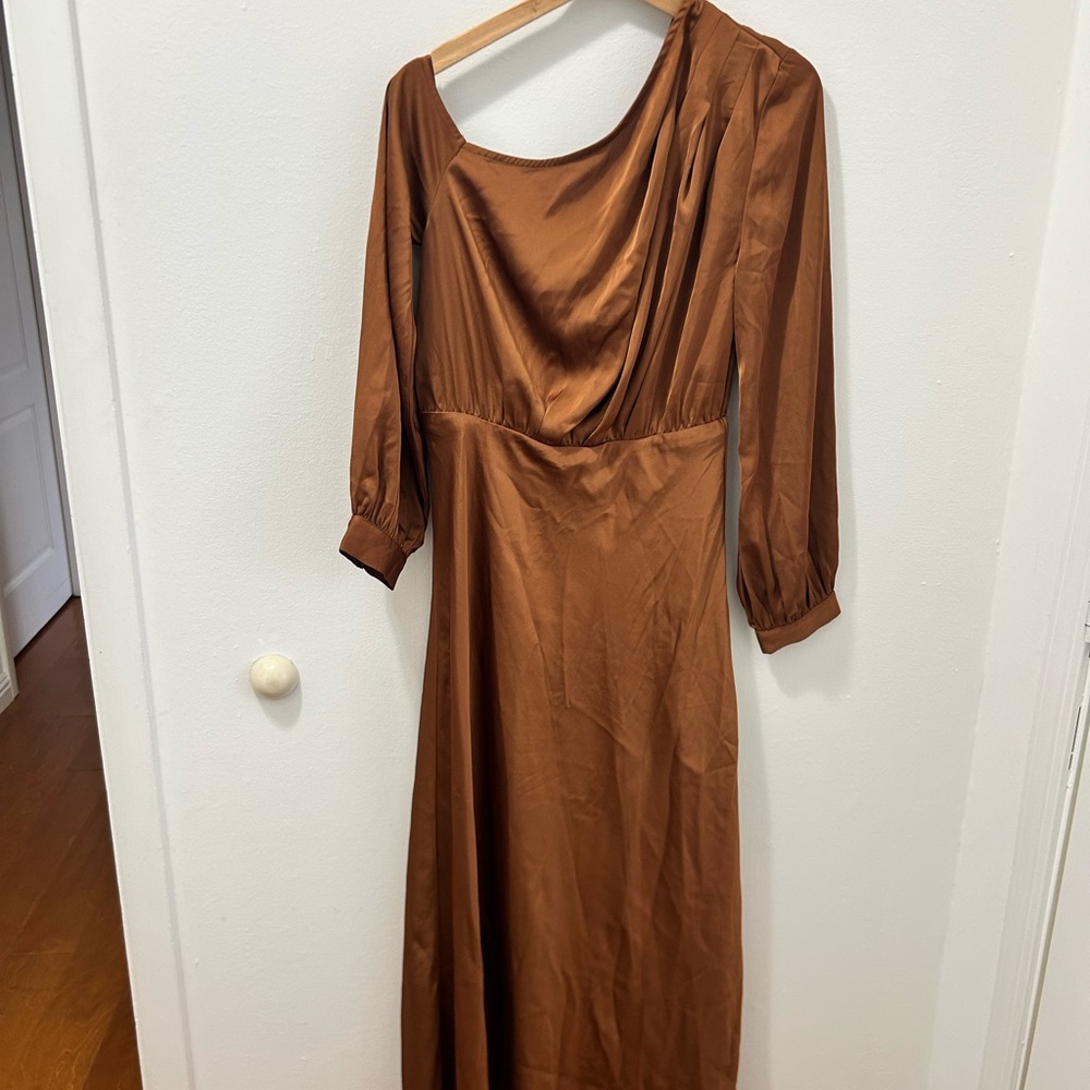 ASTR Elwood dress Elegant One-Shoulder Brown Dress - Picture 2 of 4